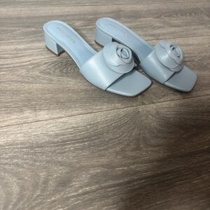 Marc Fisher Sky Blue Mules with Rose Detail